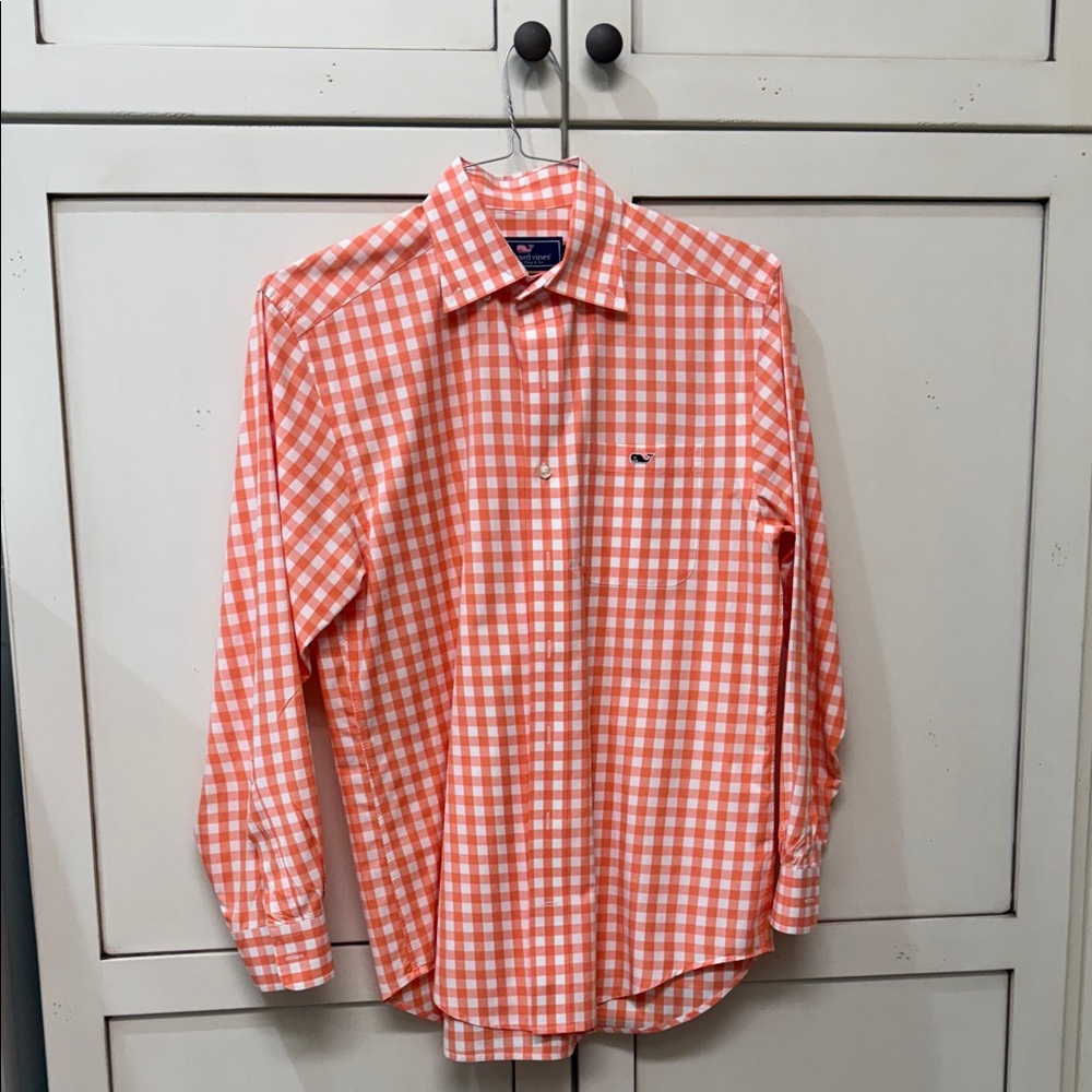 Vineyard Vines Men's Tucker Orange Checkered Shirt